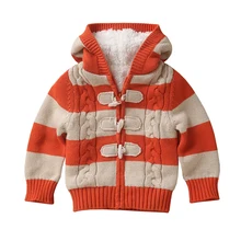 

New 2022 spring autumn baby clothing baby boy sweater cardigan child stripe sweater baby girls plus fleece sweaters coat