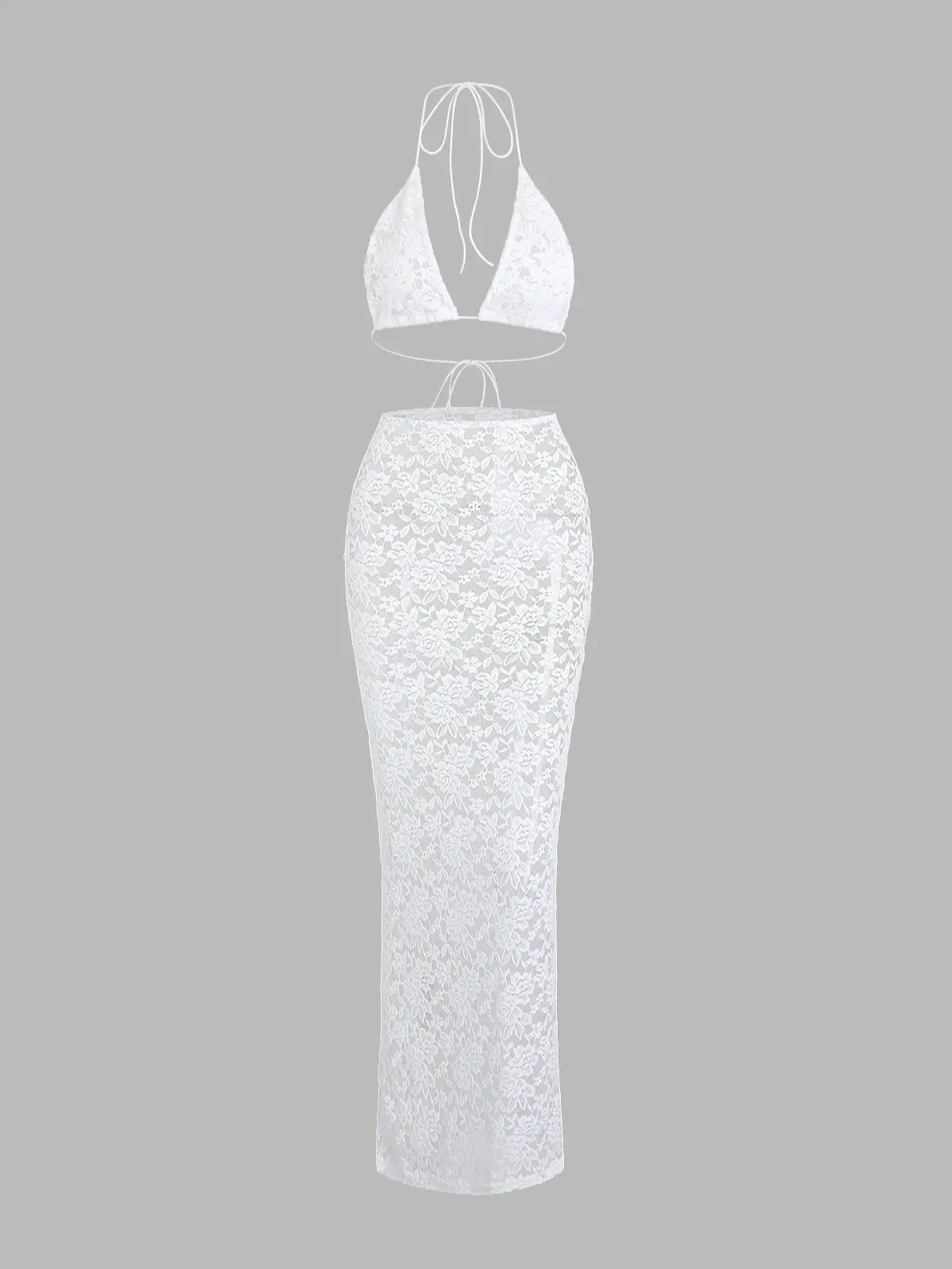 Summer New white Elegant Embroidered Hollow Beach Skirt Set Sexy Transparent Vest With Long Skirt Women's 2-piece Set 5