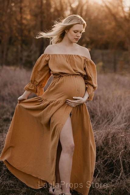 Two Piece Set Maternity Gown Beige One Size Women's Boho Dress Muslin  Vintage Sequin Top Skirt