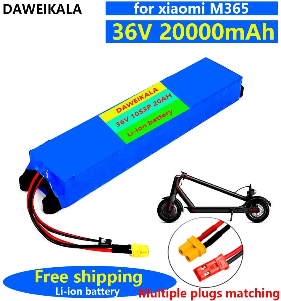 

2024 36V 20Ah 18650 Lithium Battery Pack 10S3P 20000mah 800W Same Port 42V Electric Scooter M365 Ebike Power Battery with BMS
