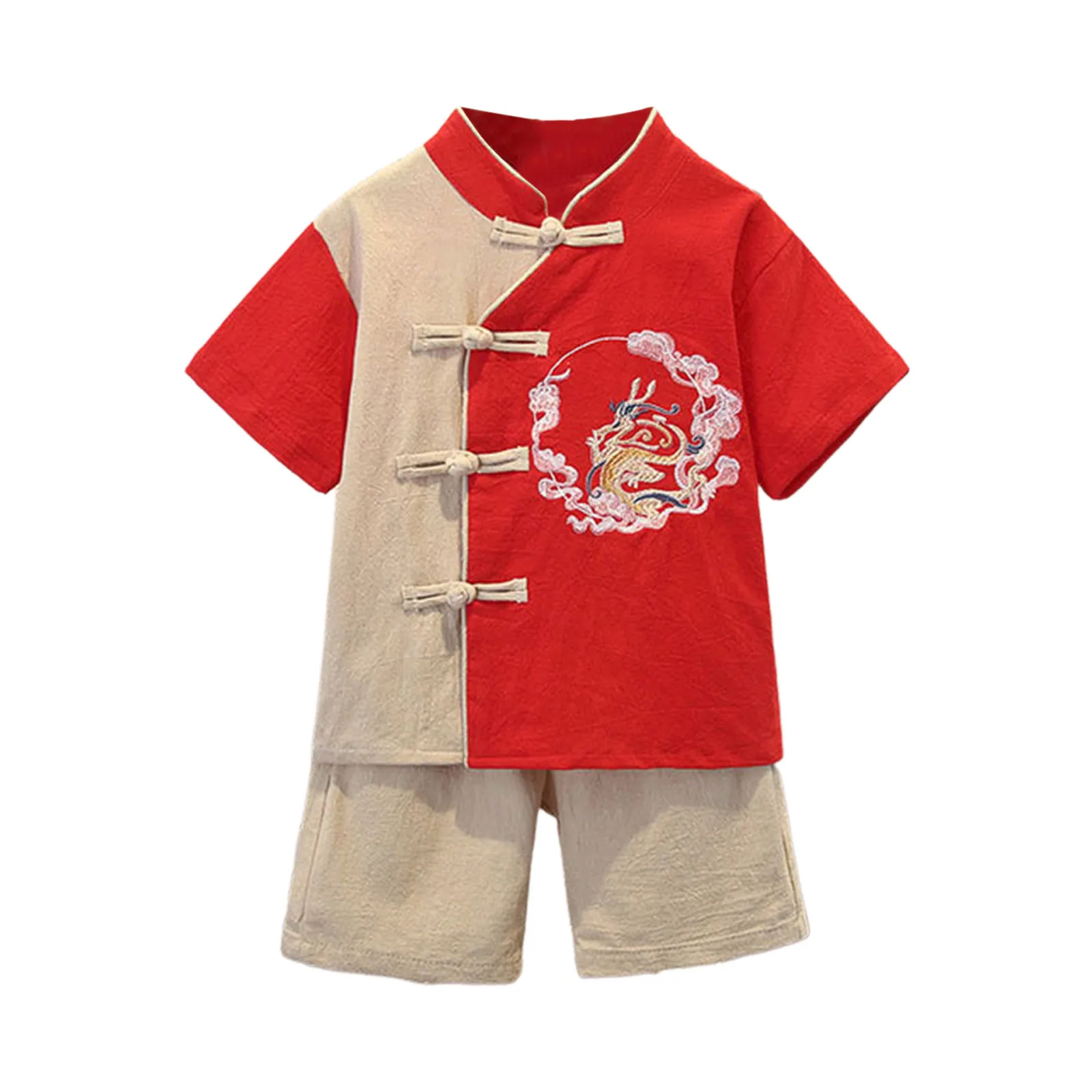 0-7Y Children Boys Tang Suits Summer Clothes Comfort Short-Sleeve Kids Boys Hanfu Embroidery Tops Shorts Retro Chinese Clothes kids clothes