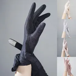Women Summer Sun protection Lacework Outdoor Ice Silk Breathable Finger Driving Gloves Spot Non-slip Touch Screen Ladies Gloves