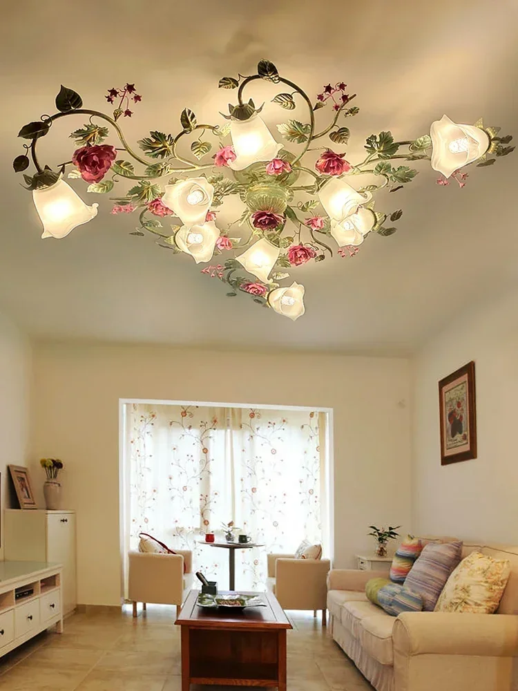 

American Country Ceiling Lamp Lamp in the Living Room Pastoral Style Lamp Lighting Flower Lamp Bedroom Romantic Rose Lamp