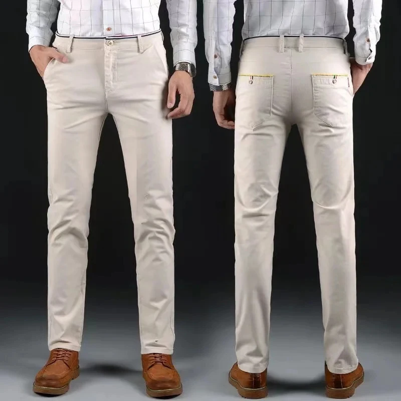 6 Colors Fashion Mens Slim Fit Casual Pants Korea Style Business Work Trousers All-match Mens Midwaist Straight Casual Pants 3