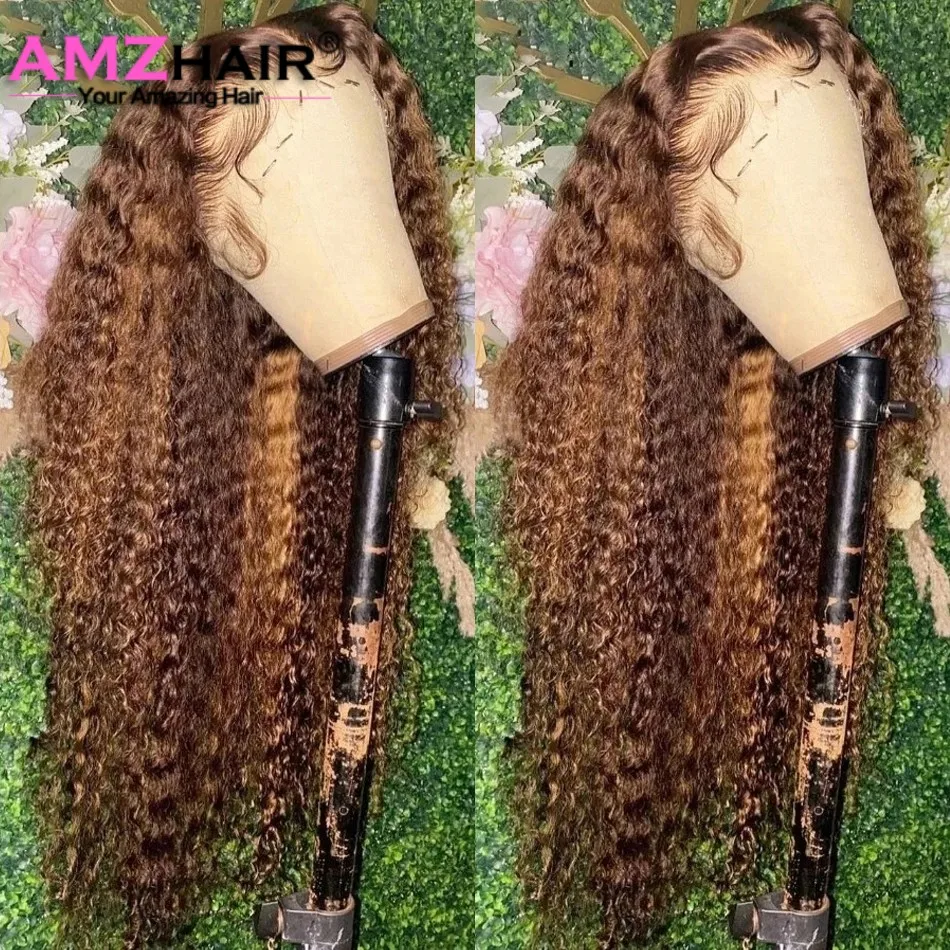 Highlight Colored 13x4 Hd Curly Human Hair Lace Frontal Wig Honey Blonde Deep Curly Lace Front Human Hair Wigs Women human hair wig