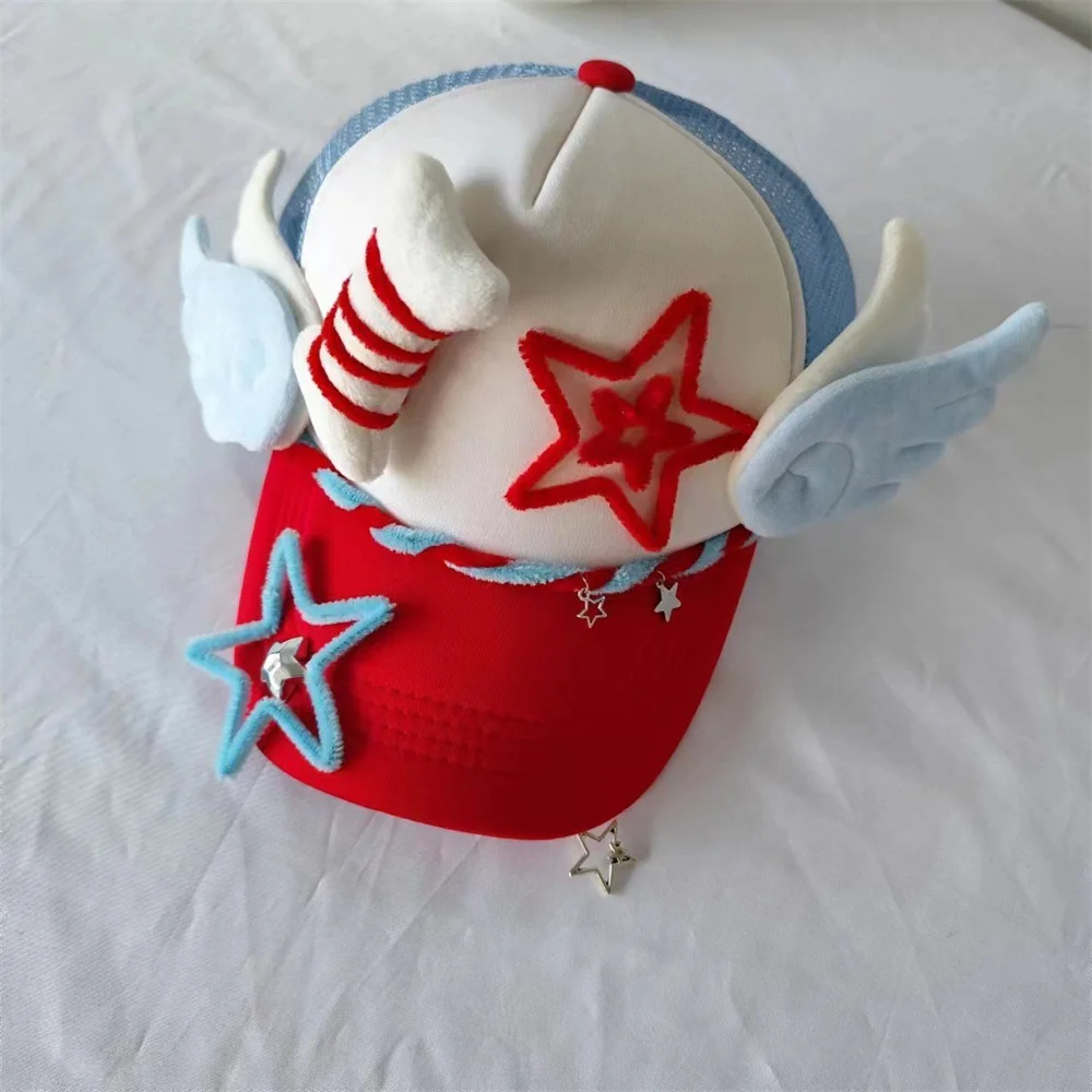 Y2K Harajuku Style Angel Wing Baseball Punk Bone Lolita Japaness Kawaii Hat Color Block Gothic Woman Cap Chic Streetwear