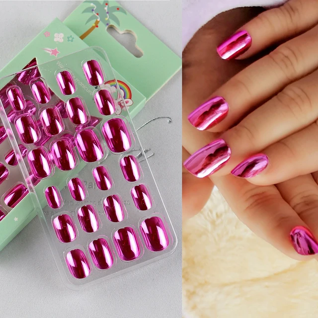 Snapklik.com : 240 Pieces Fake Nails For Kids Girls Artificial Kids Press  On Nails Full Cover Short Acrylic Stick On Nails False Nail Tips Kit For  Children Little Girls Nail Art Decoration