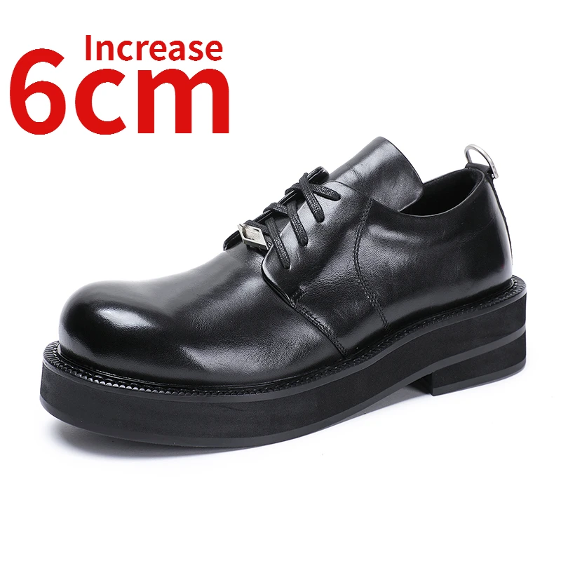 

Cowhide Large Toe Derby Shoes Men High-end Feel Genuine Leather Thick Sole Elevator 6cm Increase Height Casual Leather Shoes Man