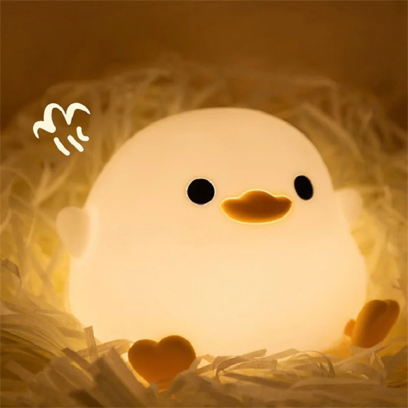 

Cute Duck Night Lamp Cartoon Silicone Usb Rechargeable Sleeping Light Touch Sensor Timing Bedroom Mood Light Kid Gift Children