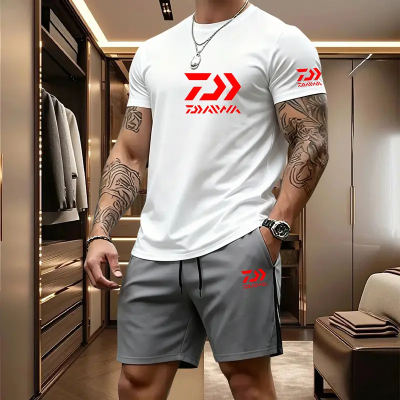 2026 Summer Men's Short Sleeved T-shirt Drawstring Shorts Set Breathable Outdoor Sports Set Men's Daily Fishing Suit - Image 7