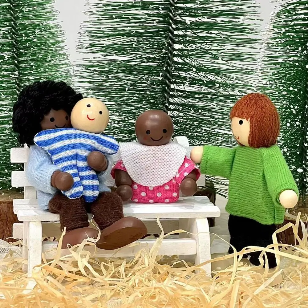 8pcs/set Simulation Wooden Furniture Miniature Story-telling Figures Mini Wood Family Miniature People Characters