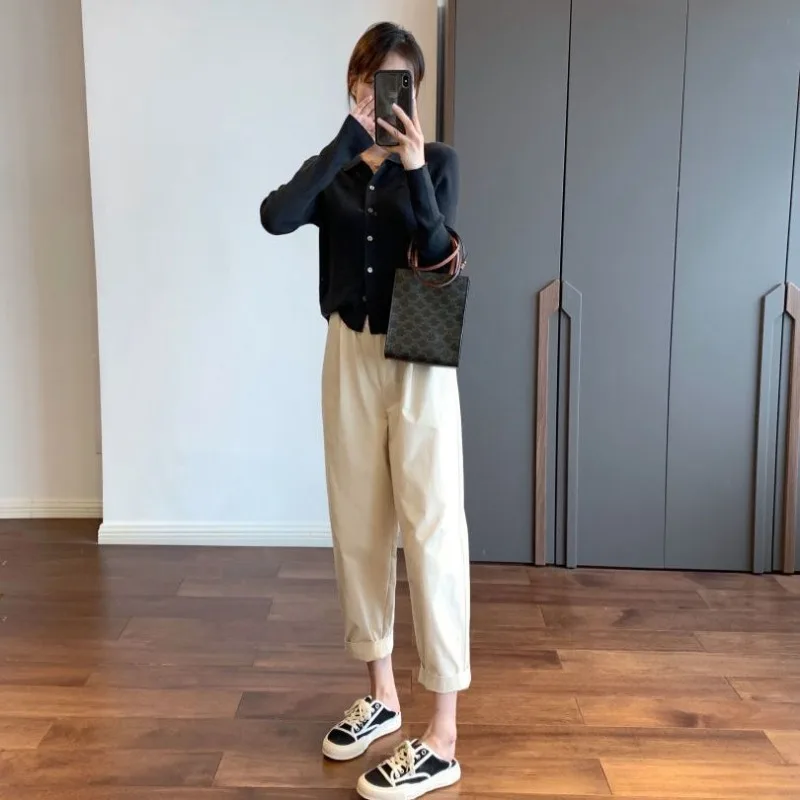 Women Autumn Office Lady High Waist Solid Color Harem Women Clothes Korean Casual Cropped pants