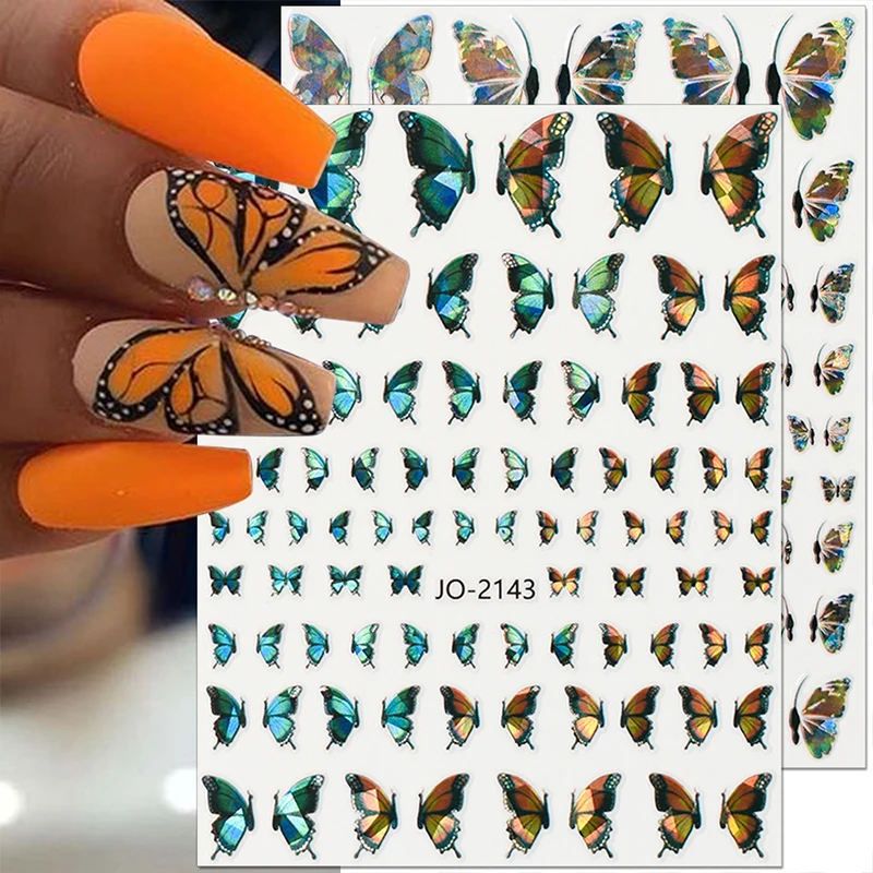 

3D Holographic Butterfly Nail Sticker Shimmer Laser Butterfly Nail Decals Colorful Blue Big Butterflies Nail Art Sticker Decor