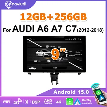 Radio de coche inalámbrico Carplay Android 15 Auto con pantalla de 9 pulgadas para Audi A6 C7 A7 2012-2018, autorradio con 12G 256G, reproductor multimedia y GPS. 1