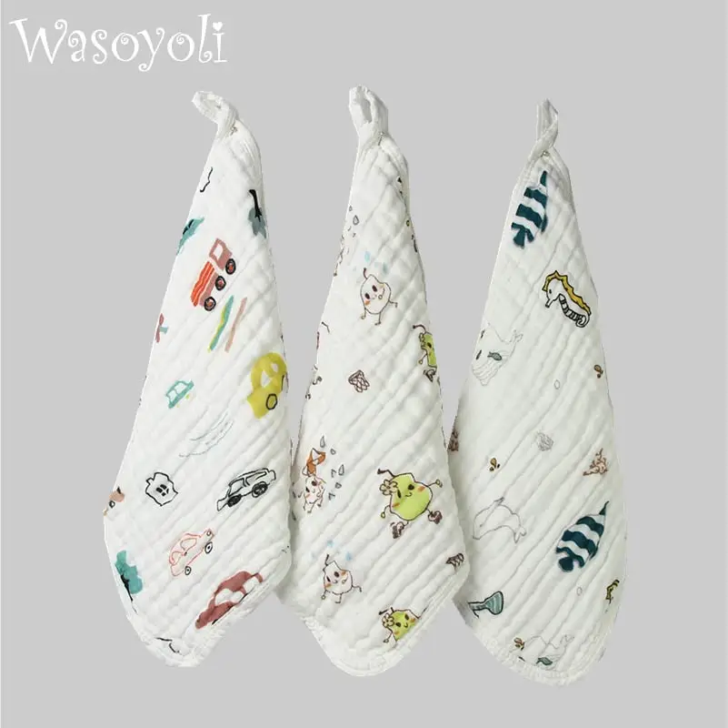 

3 Piece / Lot Wasoyoli Colorful Burp Cloths 30*30CM 100% Muslin Cotton 6 Layers Handkerchief With White Edge Soft Infant Towel