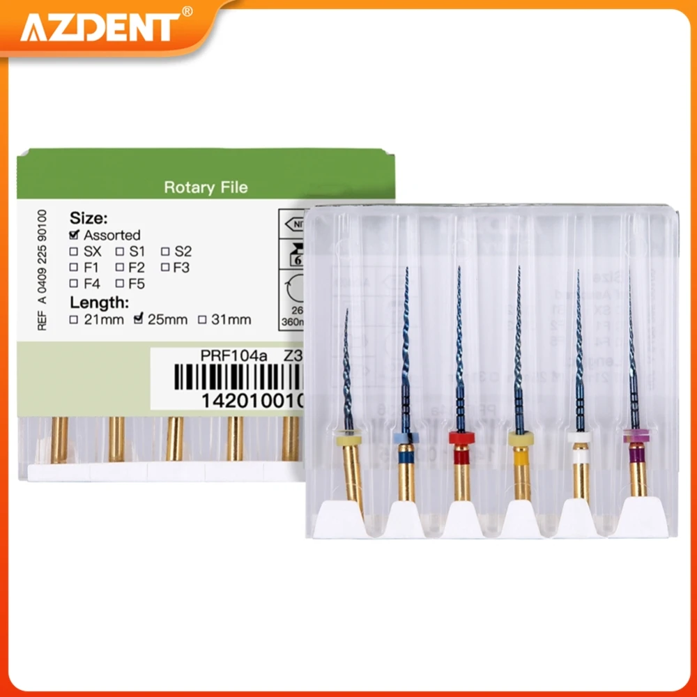 AZDENT 6Pcs/Box Dental Heat Activated Root Canal Files Endodontic Engine Use File NiTi Super Rotary 25mm SX-F3 Dentistry Tools