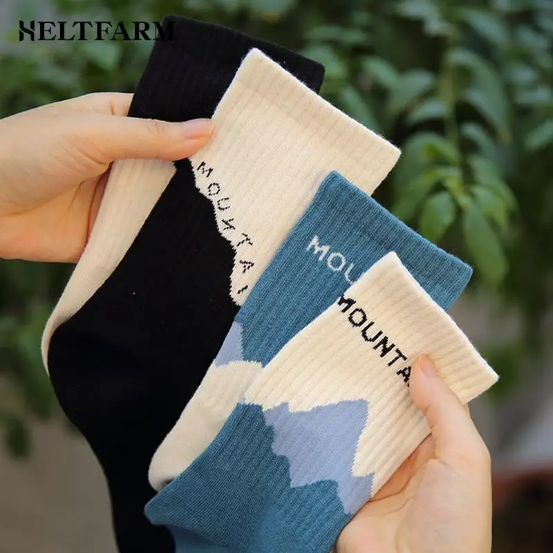 

1pair Fashion A/B Style Men Socks Asymmetrical Pattern Street Skateboard Man Cotton Sock Breathable Couple Socks