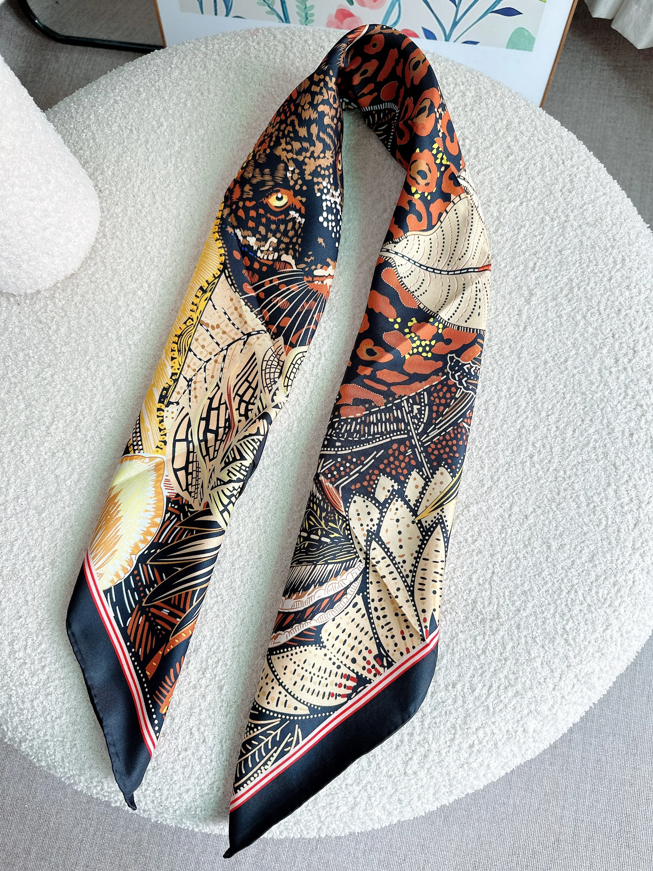 Dark Brown Winter Scarf Leopard Print Silk New In Luxury Brand Woman Headscarf Headbands Hijabs Pareo Luxury Designer Shawl