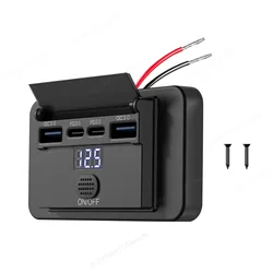 High - Power 4 - Port USB Charger Outlet with Switch & Voltmeter - Fast Charging Wall Mount (NEW - 4Port - 84W - 2Q2P)