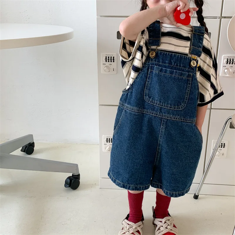 Summer Children Denim Jumpsuit Suspender Pants Kids Sleeveless Overalls Baby Girl One Piece Jeans Korean Boy Romper Trouser
