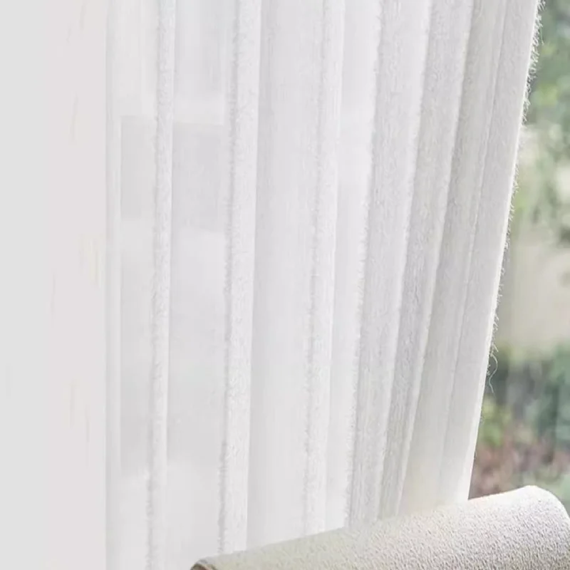 1pc Cute Princess Style Plush Gauze Balcony Bedroom Bay Window Living Room White Tulle Curtains 2