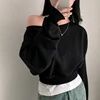 Elegant Solid Korean Streetwear Off-shoulder Long Sleeve Loose Tops Casual Cropped Sweatshirt For Women 1