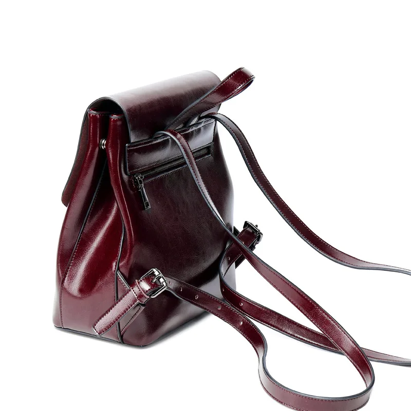High Quality Genuine Leather Backpack For Girls Daypack Female Fashion Knapsack Vintage Casual Women Oil Wax Cowhide Rucksack 5