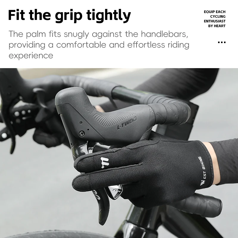 WEST BIKING Spring Autumn Full Finger Cycling Gloves Touch Screen Road Bike Breathable Gloves Men Black Anti-Slip Driving Gloves 4