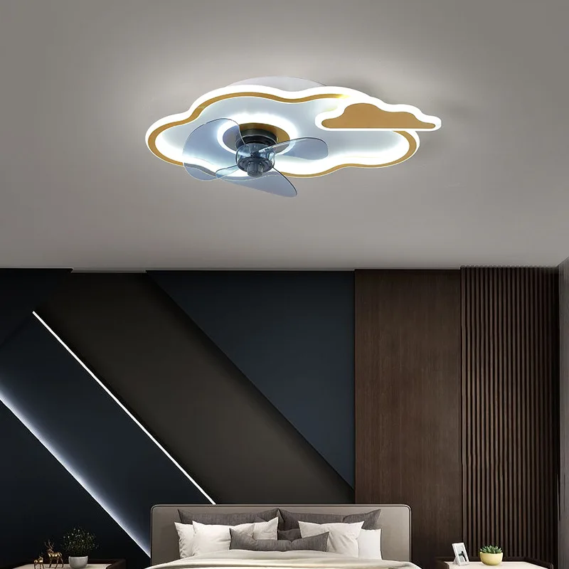 Modern Minimalist Children's Bedroom Fan Lights LED Three-tone Lighting Indoor Ceiling Lamp Iron Paint Golden Clouds Kid Fixture