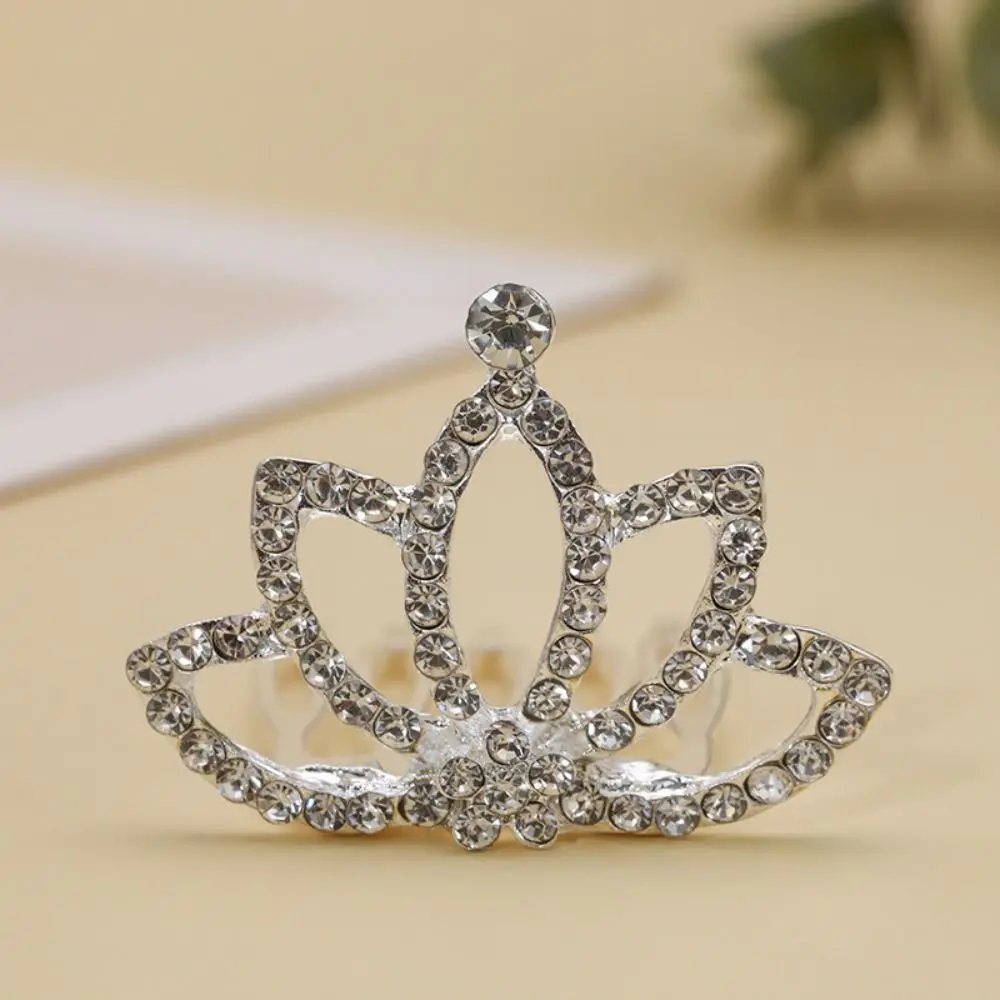 Flower Crystal Crown Hair Comb Hollow Love Heart Children Tiara Headband Wedding Jewelry Hair Styling Accessories 4