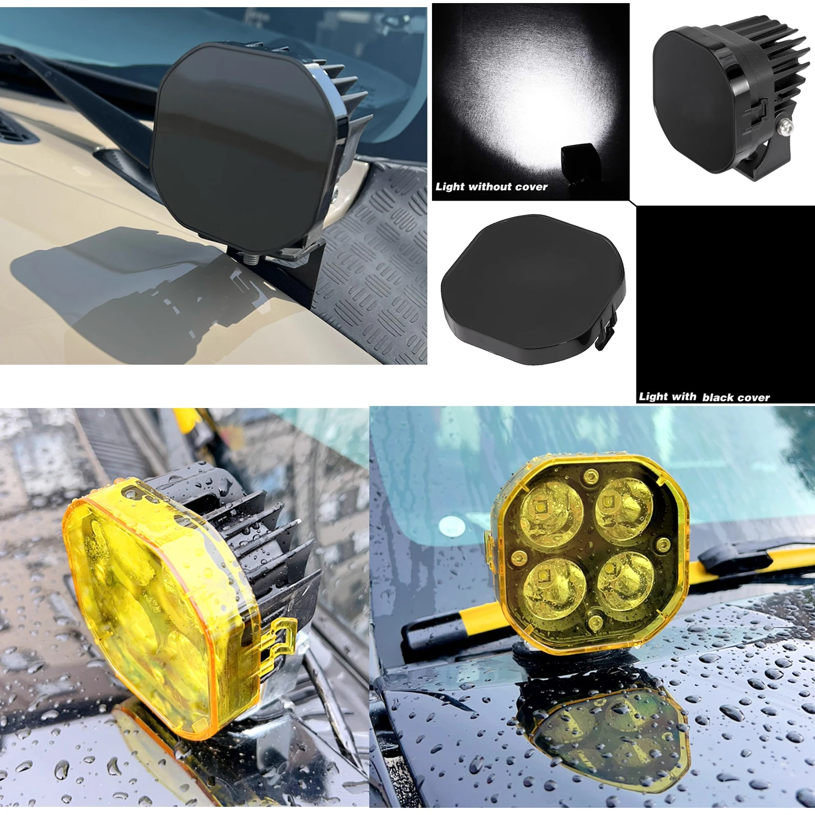 3inch Led Work Light Cover Cube Cover Dustproof Amber Black Lens Protection for Car Truck 3inch Pods Fog Driving Lampshade