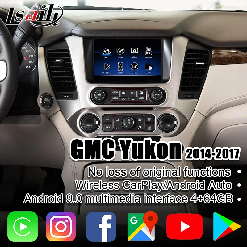 vehicle gps Lsailt Wireless CarPlay/ Android Multimedia interface for GMC Yukon, Sierra with Netflix, YouTube, Android Auto ,Google Map fleet tracking