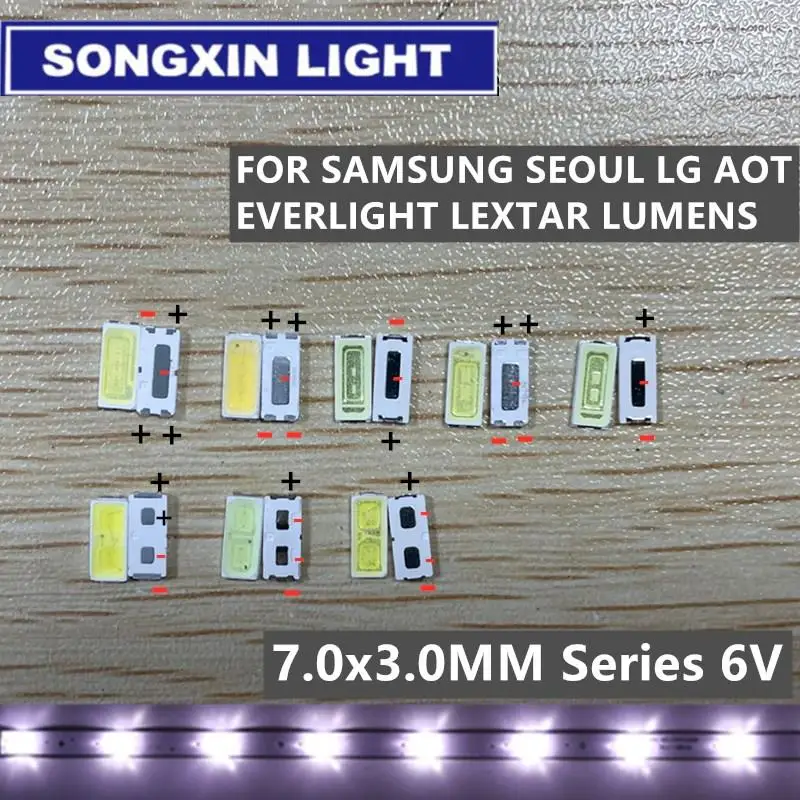 50-100 Stück FÜR LG Innotek Lextar UNI SAMSUNG SEOUL LUMENS LED-Hintergrundbeleuchtung 0,5 W 1 W 1,5 W 7030 6 V Kaltweiß 110 lm TV-Anwendung – Detail 1