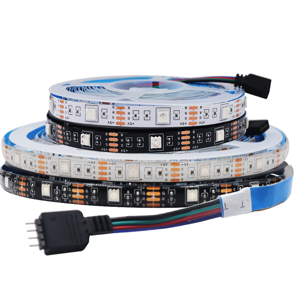 DC 5V 5050 RGB LED Strip Light Flexible LED Lamp Tape 5m 30Leds/m 60 leds/m With 4pin Plug TV Backlight White/ Black PCB