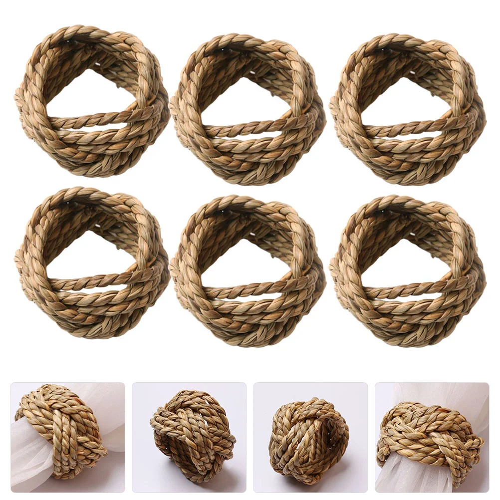 

6pcs Straw Napkin Rings Napkin Holders Weaving Straw Napkin Holding Tools