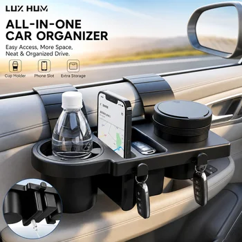 Organizer 3-in-1 per Portiera Auto con Posacenere, Scatola Portaoggetti da Appendere al Finestrino, Slot per Telefono, Portabicchieri, Gancio Portachiavi, Universale per Camion/Auto