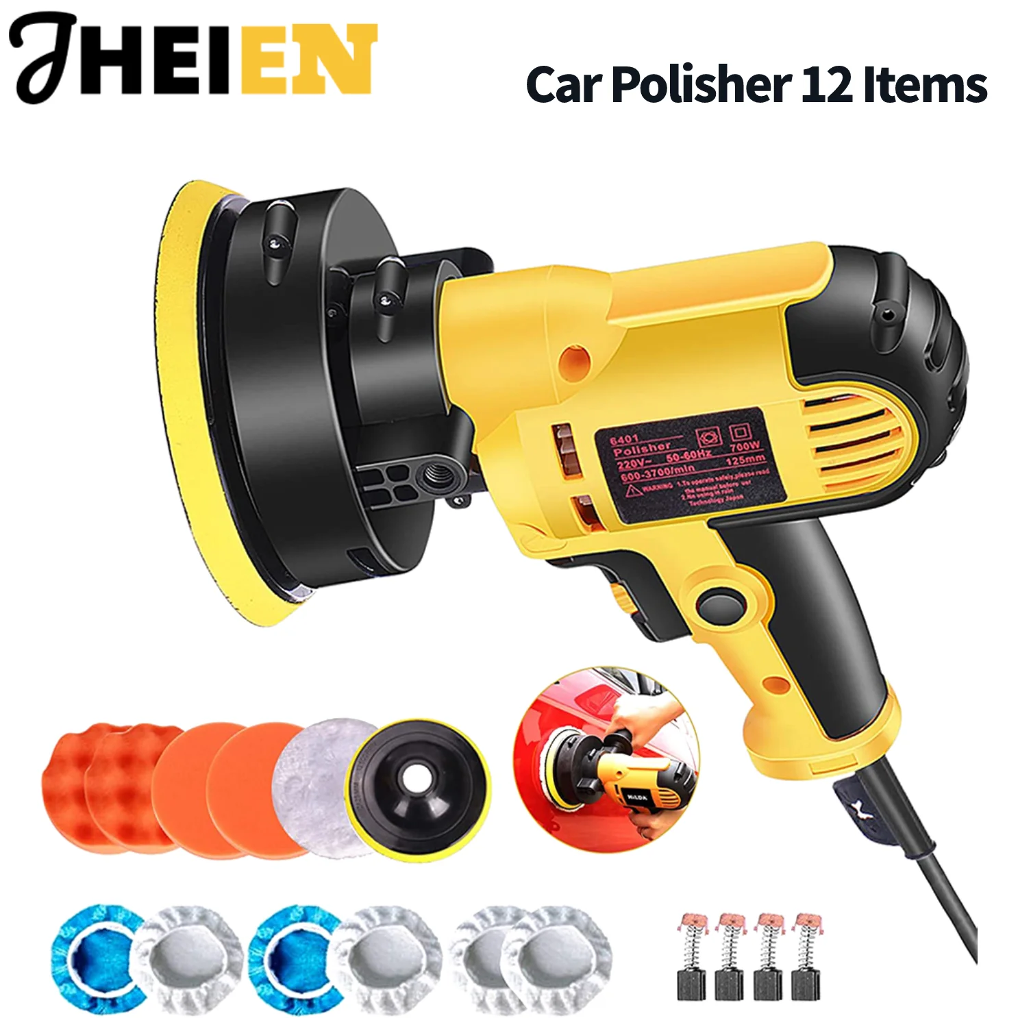 Car Polisher 12 Items Variable Speed Car Detailing Electric Polisher Machine Detachable Handle Waxing Cleaning Kit