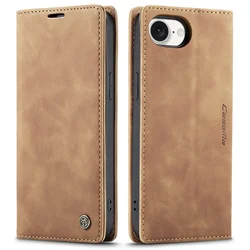 Leather Flip Wallet Case with Card Holder & Kickstand - Magnetic Folio Cover, Shockproof & Durable - iPhone 16e 2025 (Light Brown)