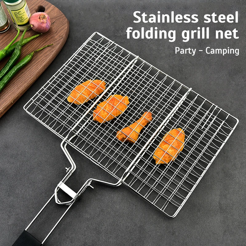 304 Stainless Steel BBQ Non Stick Grilling Basket Grill Mesh Mat Meat Vegetable Steak Picnic Party Barbecue Tool Heat Resistant