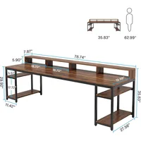 Two Person Desk with Monitor Stand, 78.74" Long Double Computer Office Desk with Storage Shelves, Large Gaming Desk Study 2