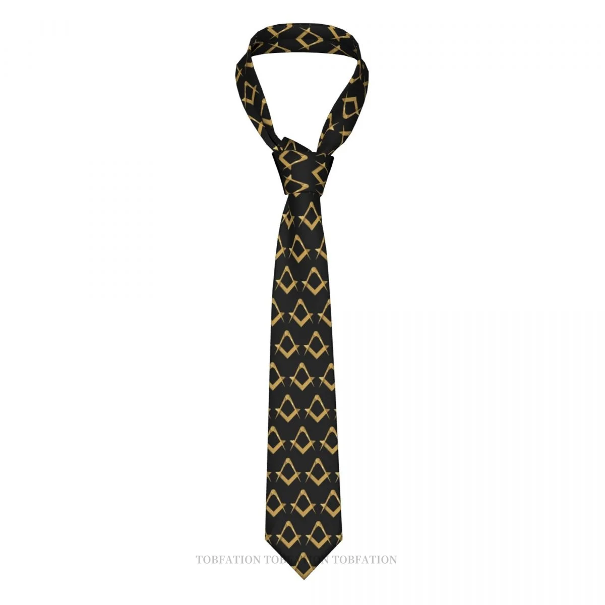 

Deep Gold Print Ties Freemason Gold Square Compass Casual Unisex Neck Tie Daily Wear Narrow Striped Slim Cravat