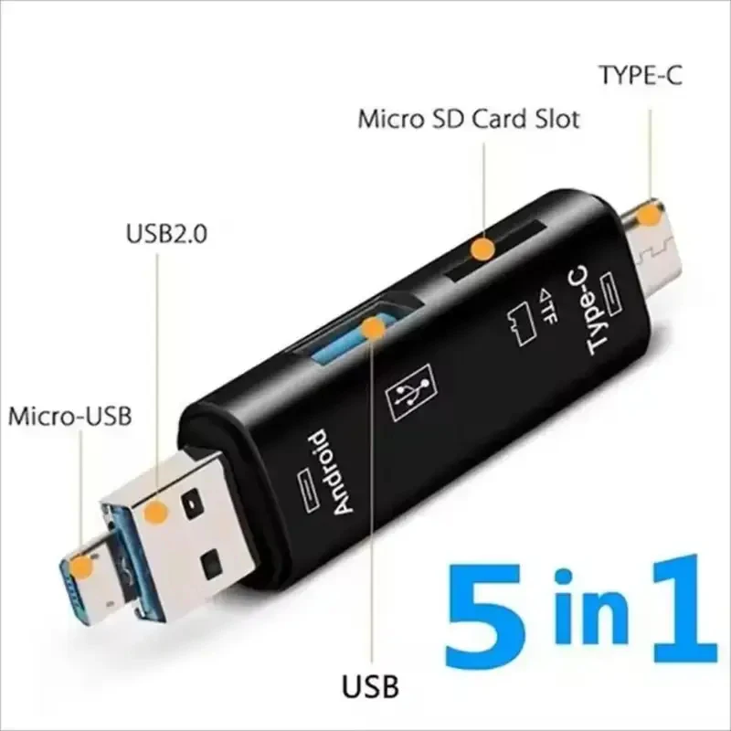 1/4개입 5 in 1 다기능 USB 2.0 타입 C USB 마이크로 USB SD TF 메모리 카드 리더 (안드로이드 컴퓨터 독 OTG 타입 C 어댑터용)