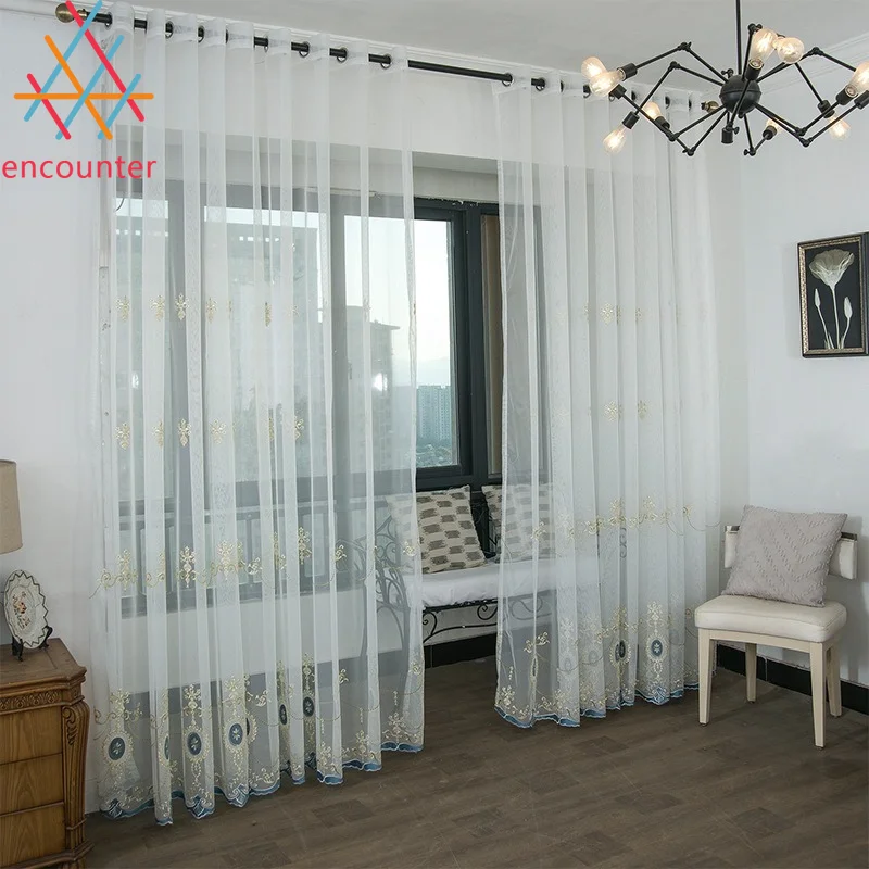 

New Modern Embroidered Window Screen Living Room Bedroom Bay Window Matching White Bottom Screen Simple Window Screen Curtain
