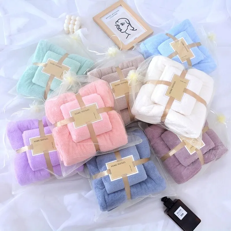 2pcs Adult Coral Wool Bath Towel Set High Absorption Soft Coral Hair Facial Swimming Towels Bathroom Microfiber Towel Set bath towels