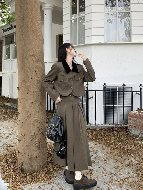 Traje Elegante de Inverno Midi Estilo Britânico para Mulheres 6 Traje Midi Estilo Britânico de Inverno para Mulheres