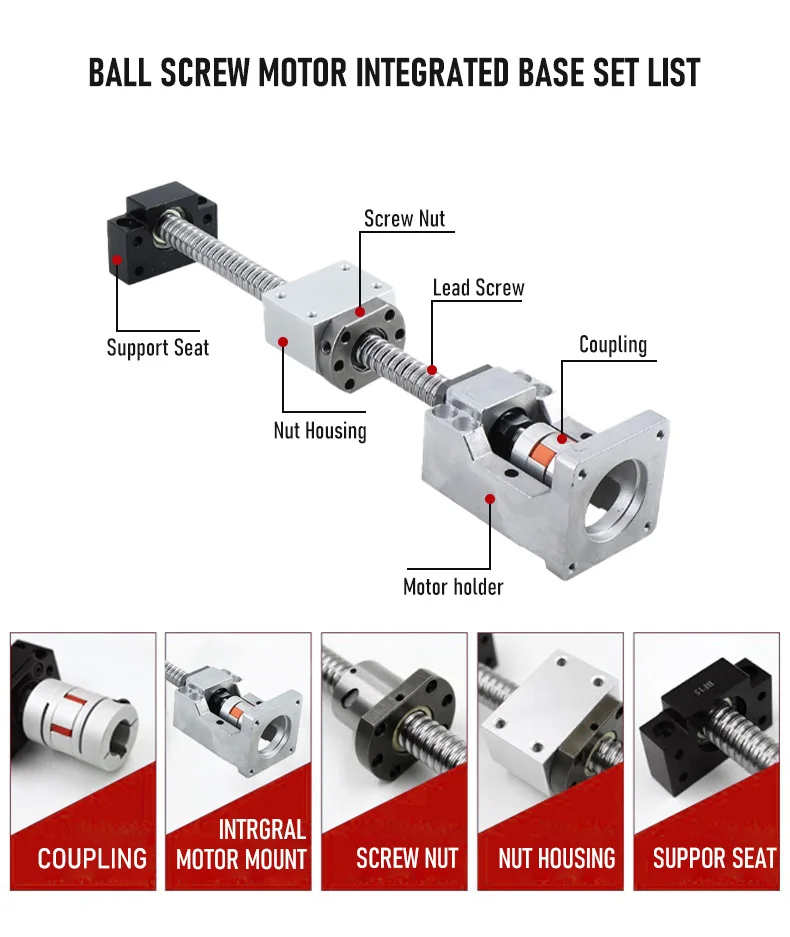 SFU1604/1605/1610 Kugelumlaufspindel mit Mutter 1200–2500 mm + HM12–57/60 Aluminiumguss + BF12-Unterstützung + Kupplung + DSG16H für CNC-Teile – Detail 3