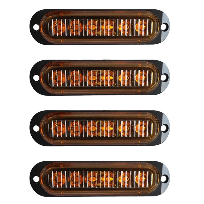 

4Pcs 6LED Led Light Head Emergency Beacon Hazard Warning Light Flash Caution Strobe Lightbar For Car Truck 12-24V