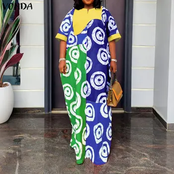 VONDA Summer L-5XL Plus Size Dresses Women Dress Print Patchwork Streetwear Loose Female Robe OL Work Party Casual Sundress