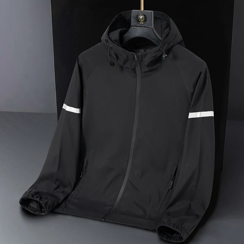 Men's Spring Windproof Coat Mountaineering Waterproof Outdoor Sports Reflective Strip Trip  Hooded Menswear Male Fashion  Jacket