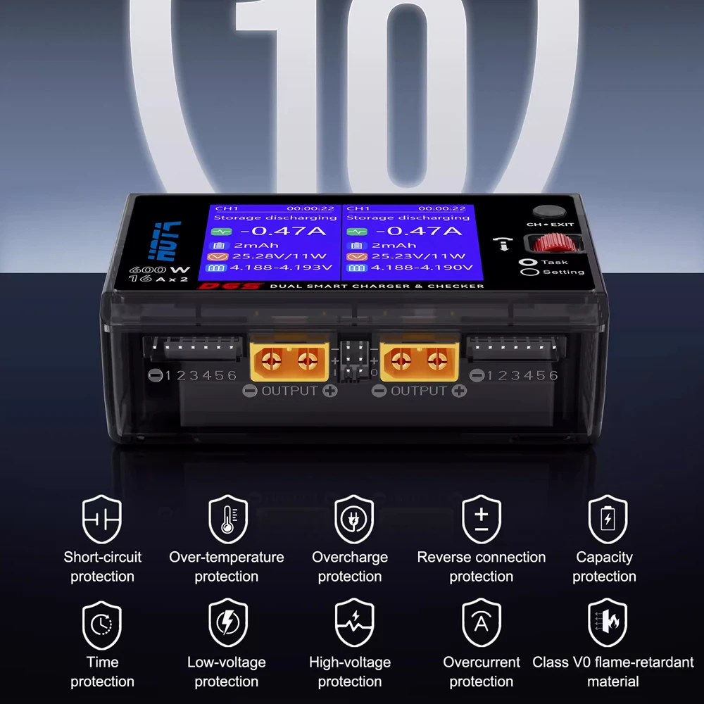HOTA D6S Двухканальная интеллектуальная модель самолета, сбалансированное зарядное устройство с литиевой батареей, 600 Вт, мощный дрон 6S thumbnail 3